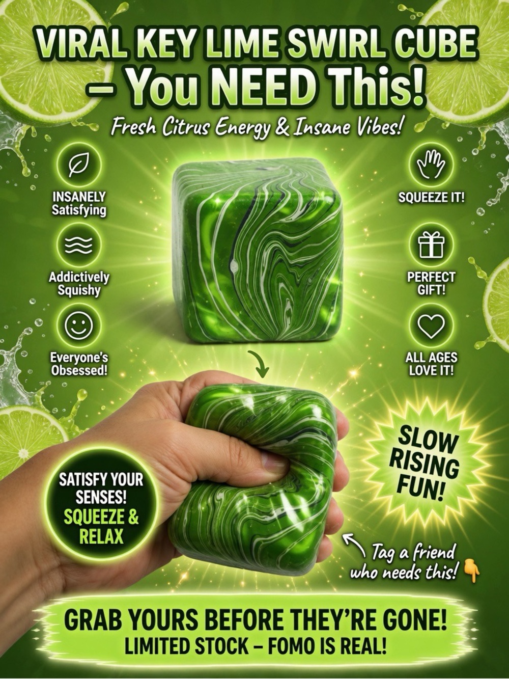 Key Lime Creamsicle Soft Gel Hand Therapy Cube for Seniors